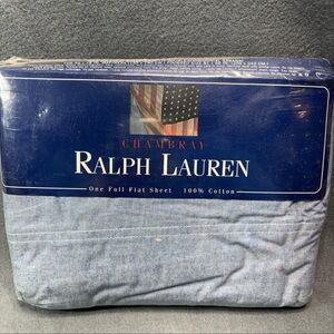 NEW VTG Ralph Lauren QUEEN Flat Sheet Cotton Chambray Blue Denim USA